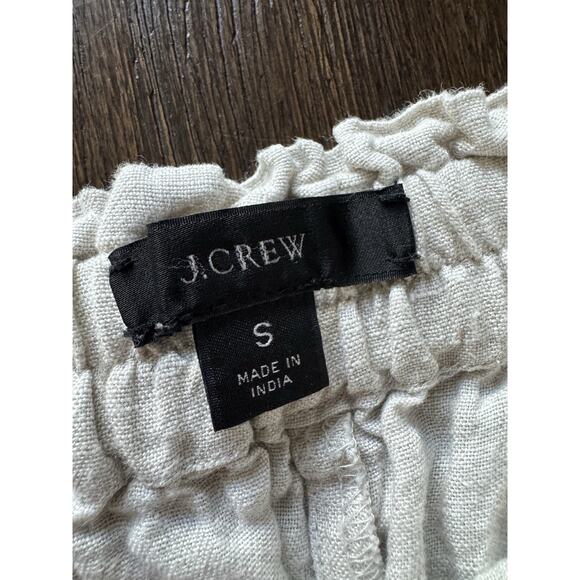J Crew Linen Pants Women’s Small Oatmeal Wide Leg Crop Elastic Waist Tasseled - Picture 5 of 8